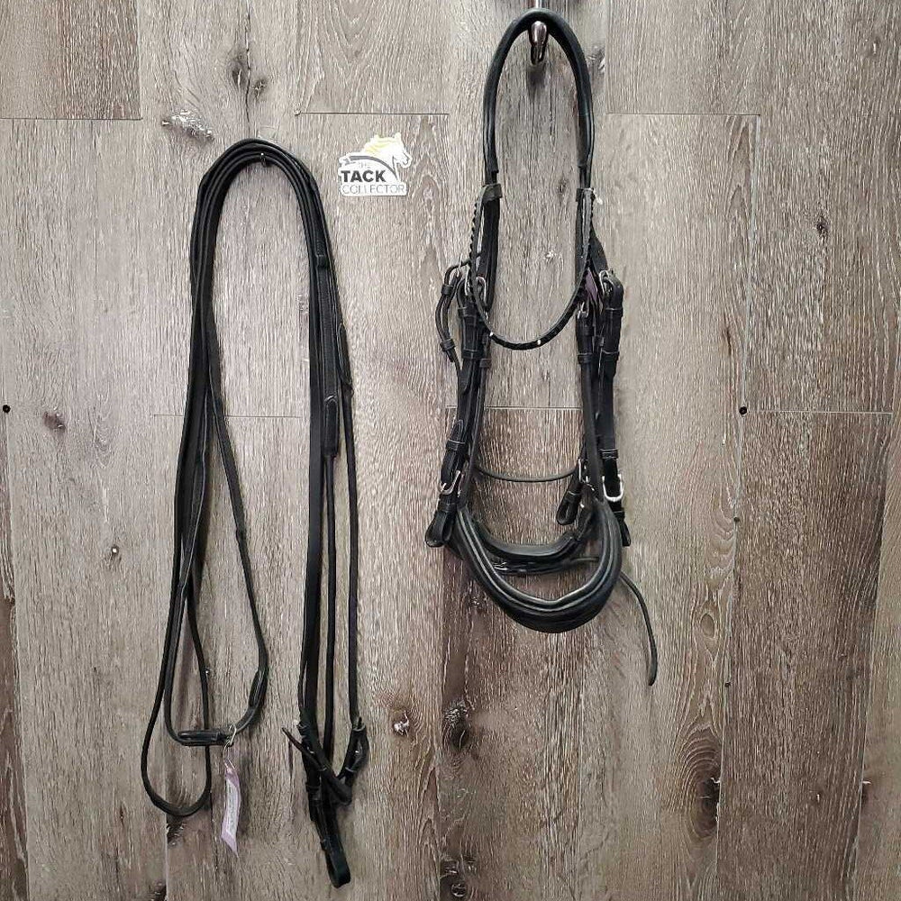 FS Rsd Monocrown Dressage Double Bridle, Bling, Crank, Notched & Curb Reins *xc, clean, NO Flash, mnr dirty edges, creases & fading