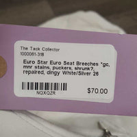 Euro Seat Breeches *gc, mnr stains, puckers, shrunk?, repaired, dingy