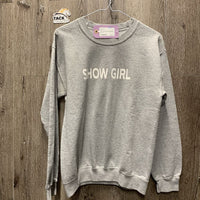 LS Cotton Sweater "Show Girl" *gc, mnr hair, pills, peeled logo
