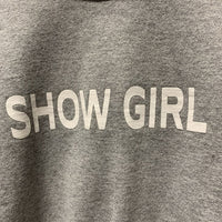LS Cotton Sweater "Show Girl" *gc, mnr hair, pills, peeled logo
