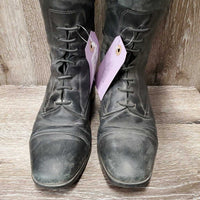 Field Boots, Zips *fair, BROKEN Zip-L, dirty, taped, faded, repaired, crushed Heel-R, curled edges
