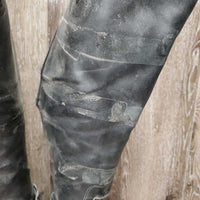 Field Boots, Zips *fair, BROKEN Zip-L, dirty, taped, faded, repaired, crushed Heel-R, curled edges
