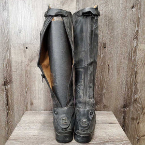 Field Boots, Zips *fair, BROKEN Zip-L, dirty, taped, faded, repaired, crushed Heel-R, curled edges
