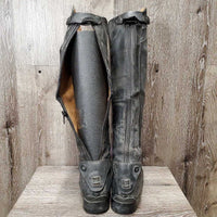 Field Boots, Zips *fair, BROKEN Zip-L, dirty, taped, faded, repaired, crushed Heel-R, curled edges
