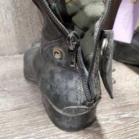 Field Boots, Zips *fair, BROKEN Zip-L, dirty, taped, faded, repaired, crushed Heel-R, curled edges