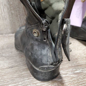 Field Boots, Zips *fair, BROKEN Zip-L, dirty, taped, faded, repaired, crushed Heel-R, curled edges