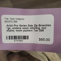 Side Zip Breeches *gc, undone seam stitching, mnr stains, seam puckers