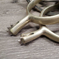 Hvy Thick Dressage Rowel Spurs, Thick Leather Spur Straps *vgc, clean, scratches, rubs, faded, scuffs, older