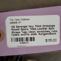 Hvy Thick Dressage Rowel Spurs, Thick Leather Spur Straps *vgc, clean, scratches, rubs, faded, scuffs, older