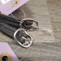 Thick Narrow Spur Straps *gc, clean, rubs, twisted, bent & scraped edges, v.stiff, dry