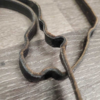 Thick Narrow Spur Straps *gc, clean, rubs, twisted, bent & scraped edges, v.stiff, dry