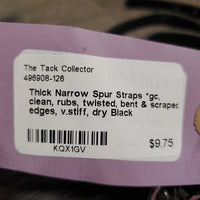 Thick Narrow Spur Straps *gc, clean, rubs, twisted, bent & scraped edges, v.stiff, dry