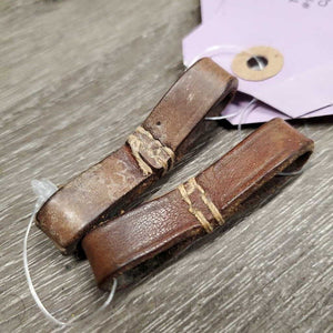 2 Leather Full Cheek Bit Keepers, stitched *gc/fair, stiff, dirt, dry, older