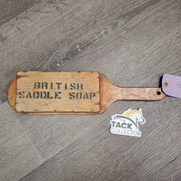 VINTAGE Glycerine Saddle Soap Wood Holder & Cover "British Saddle Soap" *gc, residue, stains, peeled
