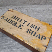 VINTAGE Glycerine Saddle Soap Wood Holder & Cover "British Saddle Soap" *gc, residue, stains, peeled