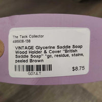 VINTAGE Glycerine Saddle Soap Wood Holder & Cover "British Saddle Soap" *gc, residue, stains, peeled