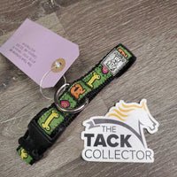 "Dogs & Bones" Ribbon & Nylon Web Adjustable Dog Collar *vgc, clean, dusty