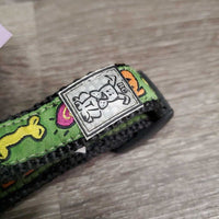 "Dogs & Bones" Ribbon & Nylon Web Adjustable Dog Collar *vgc, clean, dusty