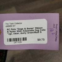 "Dogs & Bones" Ribbon & Nylon Web Adjustable Dog Collar *vgc, clean, dusty