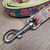 "Floral" Nylon Web & Ribbon Dog Leash *vgc, mnr dirt? edge stains

