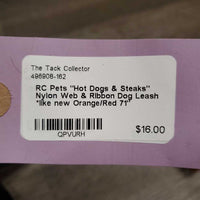 "Hot Dogs & Steaks" Nylon Web & Ribbon Dog Leash *like new