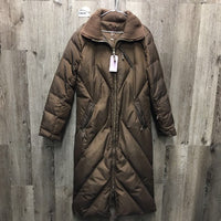 Full Length Puffy Winter Jacket, zipper *gc, hairy/feathery lining, dirty pockets