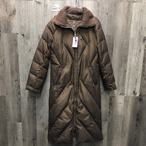 Full Length Puffy Winter Jacket, zipper *gc, hairy/feathery lining, dirty pockets
