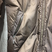 Full Length Puffy Winter Jacket, zipper *gc, hairy/feathery lining, dirty pockets
