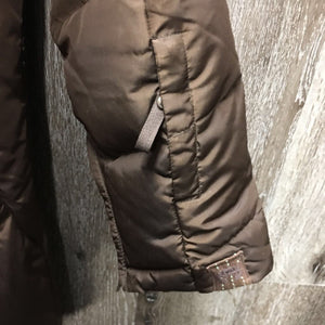 Full Length Puffy Winter Jacket, zipper *gc, hairy/feathery lining, dirty pockets