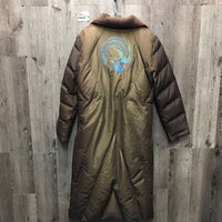 Full Length Puffy Winter Jacket, zipper *gc, hairy/feathery lining, dirty pockets