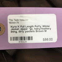 Full Length Puffy Winter Jacket, zipper *gc, hairy/feathery lining, dirty pockets