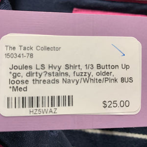 LS Hvy Shirt, 1/3 Button Up *gc, dirty?stains, fuzzy, older, loose threads