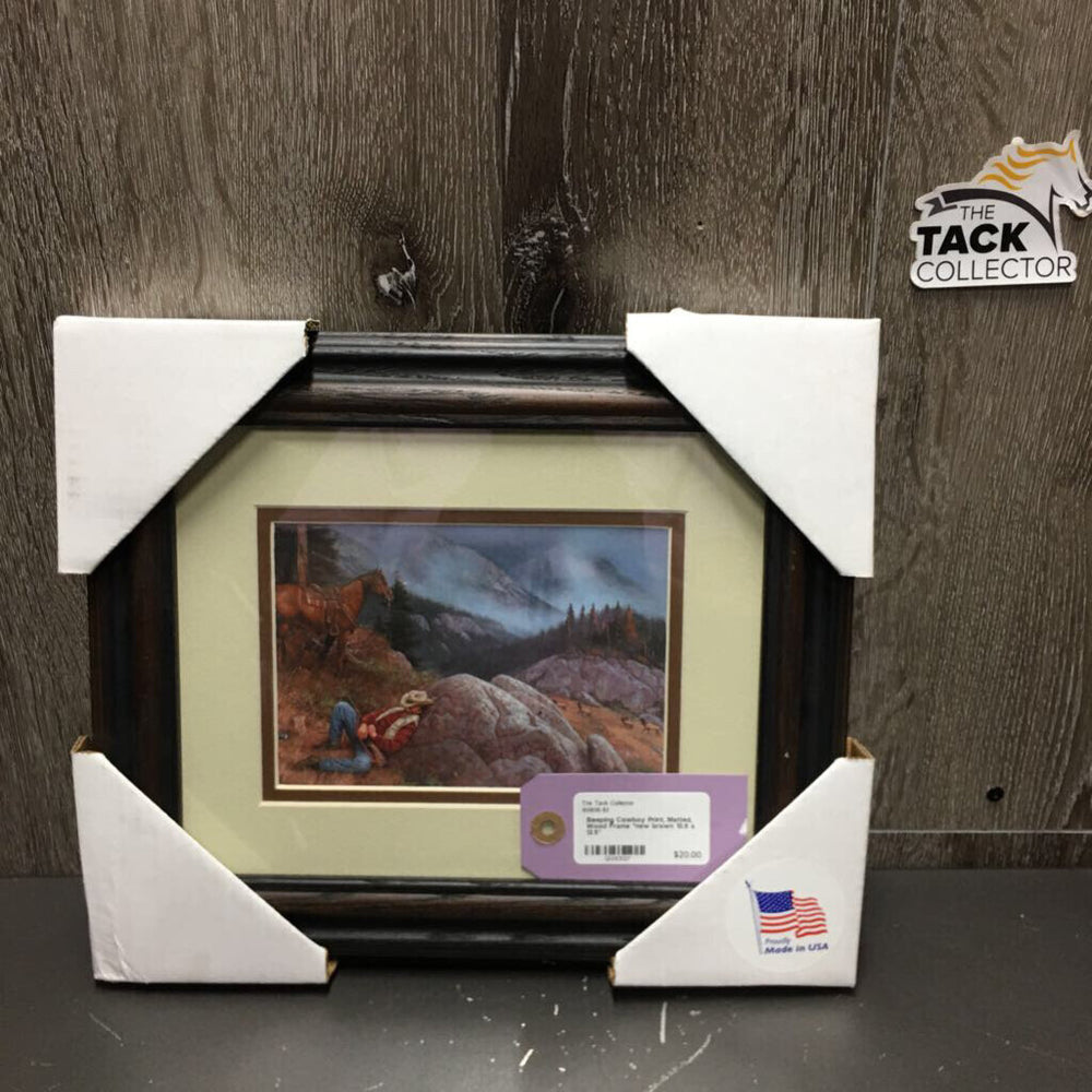 Sleeping Cowboy Print, Matted, Wood Frame *new