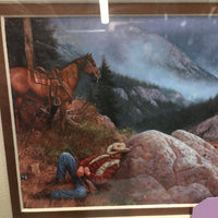 Sleeping Cowboy Print, Matted, Wood Frame *new
