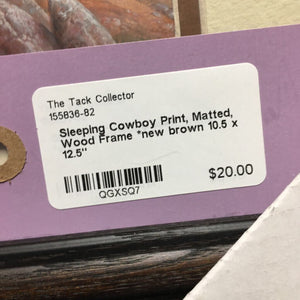 Sleeping Cowboy Print, Matted, Wood Frame *new