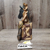 Western Horse and Fence Resin Statue - Decoration *vgc, mnr scratches & dust
