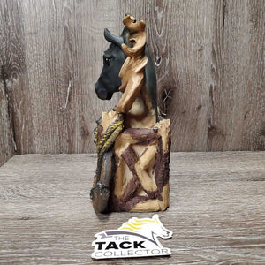 Western Horse and Fence Resin Statue - Decoration *vgc, mnr scratches & dust