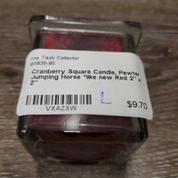 Cranberry Square Candle, Pewter Jumping Horse *like new
