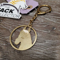 Round Horsehead Keychain, spring snap *gc, rubs, scratches, older