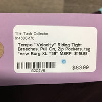 "Velocity" Riding Tight Breeches, Pull On, Zip Pockets, tag *new