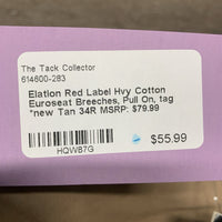 Hvy Cotton Euroseat Breeches, Pull On, tag *new
