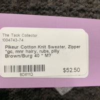Cotton Knit Sweater, Zipper *gc, mnr hairy, rubs, pilly
