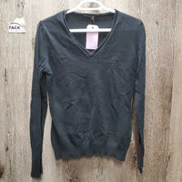 Knit V-Neck Sweater *gc, mnr hair, cracked logo, collar hole, faded
