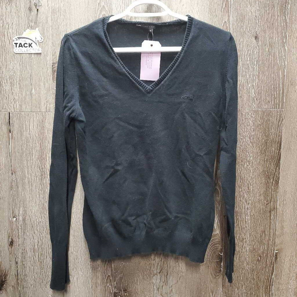 Knit V-Neck Sweater *gc, mnr hair, cracked logo, collar hole, faded