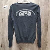 Knit V-Neck Sweater *gc, mnr hair, cracked logo, collar hole, faded
