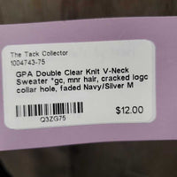 Knit V-Neck Sweater *gc, mnr hair, cracked logo, collar hole, faded
