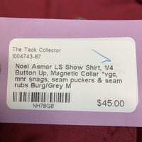 LS Show Shirt, 1/4 Button Up, Magnetic Collar *vgc, mnr snags, seam puckers & seam rubs
