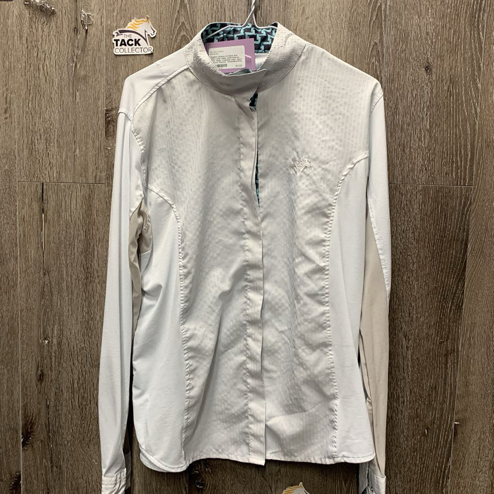 LS Show Sun Shirt, snap collar, mesh sleeves *fair, dingy, v.bubbled collar, seam puckers, stained