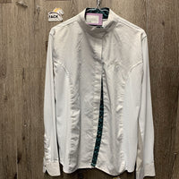 LS Show Sun Shirt, snap collar, mesh sleeves *fair, dingy, v.bubbled collar, seam puckers, stained, snags
