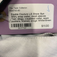 LS Show Sun Shirt, snap collar, mesh sleeves *fair, dingy, v.bubbled collar, seam puckers, stained, snags